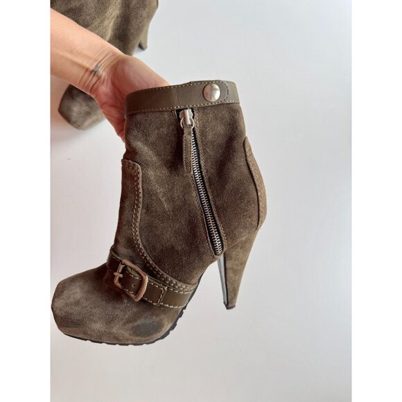 PROENZA SCHOULER Peat Suede Leather Moto Biker Platform Ankle Boots, Size 37.5 - Picture 7 of 16